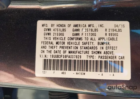 2015 Acura Tlx V6 Tech from USA, damaged, VIN 19UUB3F56FA007829